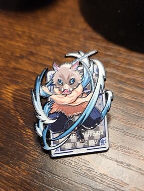 Blue and Brown Demon Slayer Enamel Pin - Decorative Pet-Themed Accessory